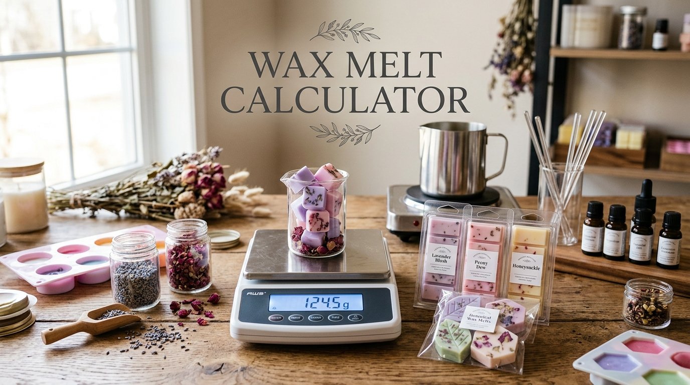 Wax melt calculator batch formulation with snap bars silicone moulds and botanicals